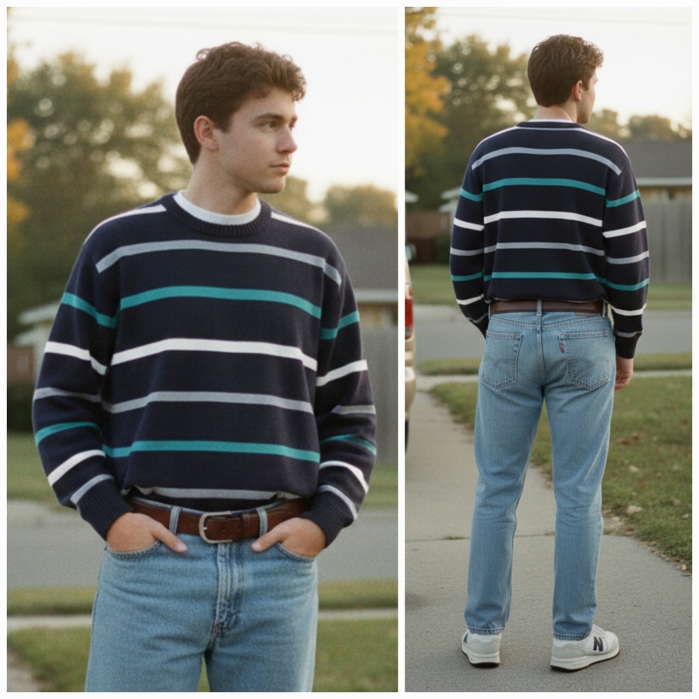 NWOT Canda XL Vintage Old Money 90s Dadcore Preppy Striped Knit Sweater